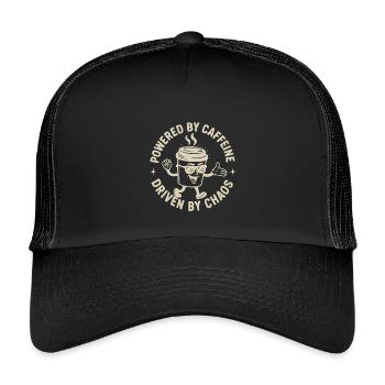Powered by Caffeine, Driven by Chaos Kaffee Spruch - Kinder Trucker-Cap - Schwarz/Schwarz - Vorne