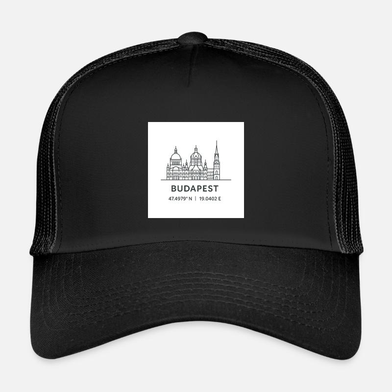 Budapest Linienkunst Silhouette Wahrzeichen - Kinder Trucker-Cap - Schwarz/Schwarz