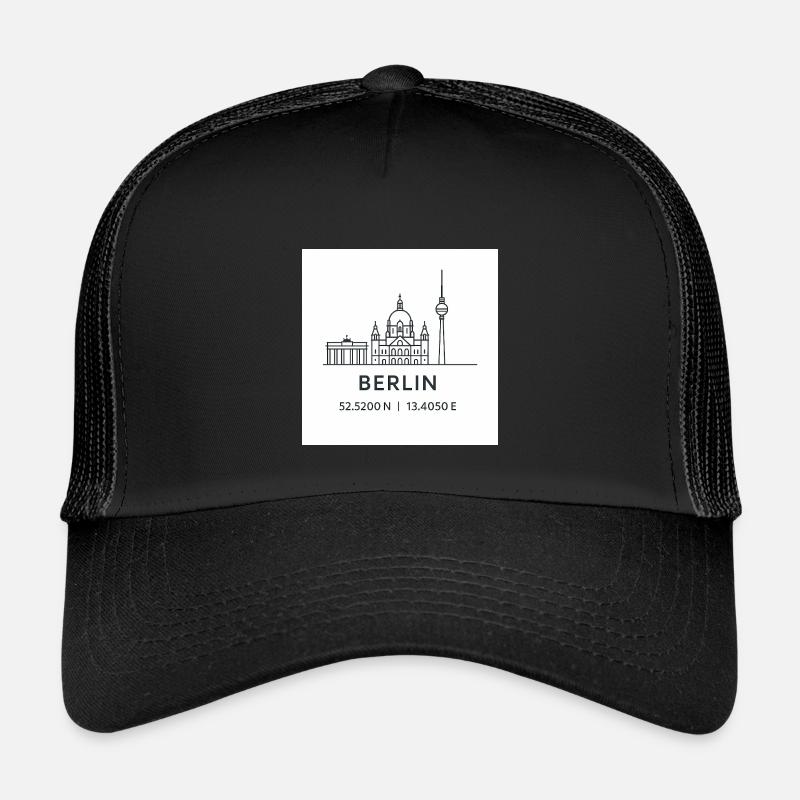 Berlin Linienkunst Silhouette Wahrzeichen - Kinder Trucker-Cap - Schwarz/Schwarz