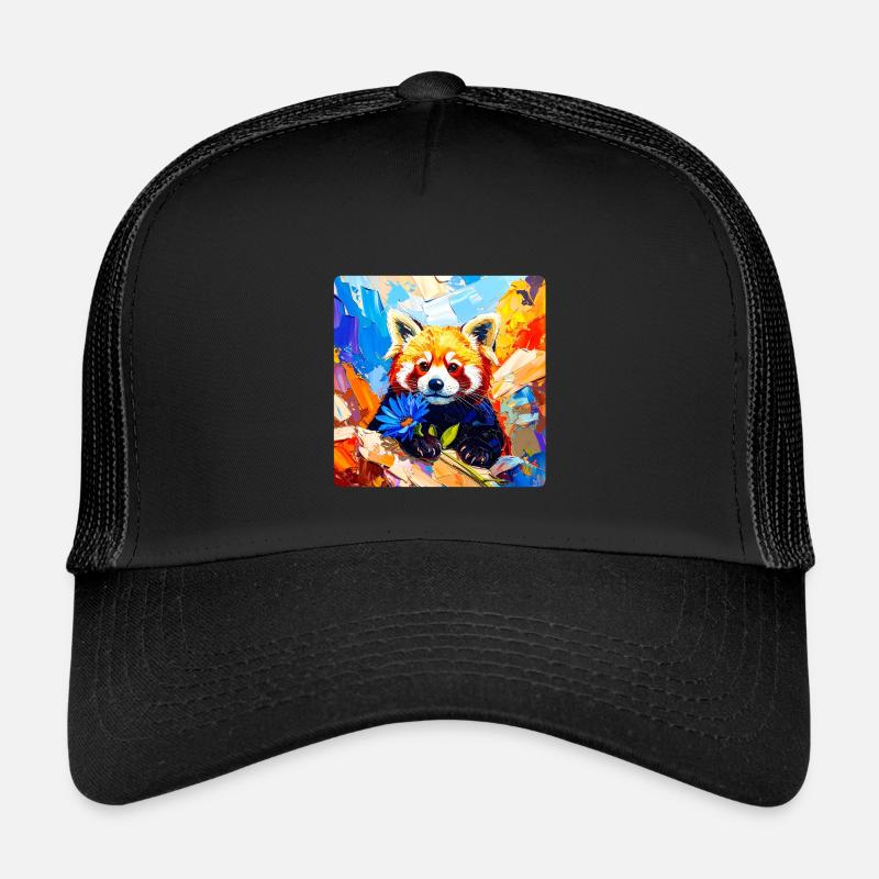 Roter-Panda-Blaue Blume - Kinder Trucker-Cap - Schwarz/Schwarz