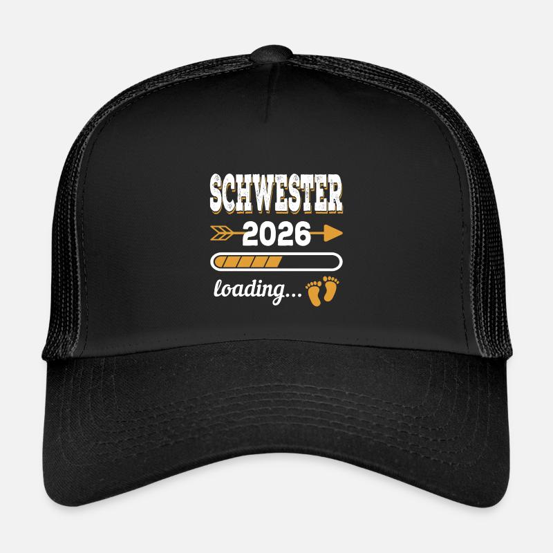 Schwester 2026 Loading große Schwester Geschenk - Kinder Trucker-Cap - Schwarz/Schwarz
