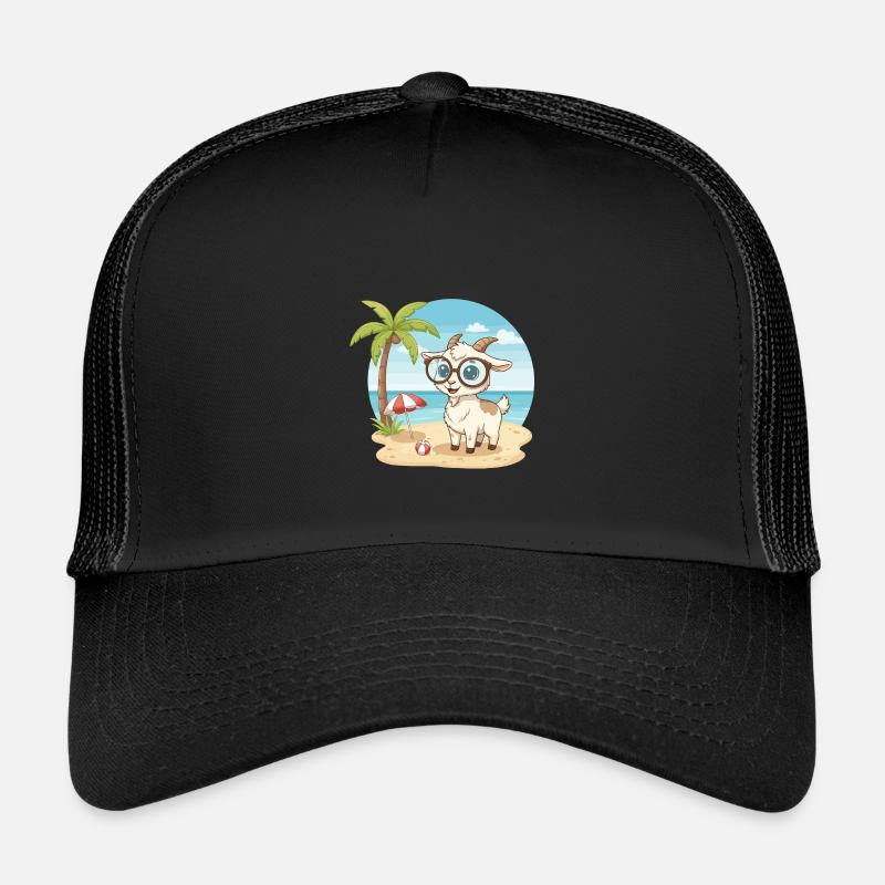 Süße Ziege mit Brille Strandsommerurlaub - Kinder Trucker-Cap - Schwarz/Schwarz