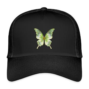 Grüner Aquarellschmetterling Glanz - Kinder Trucker-Cap - Schwarz/Schwarz - Vorne
