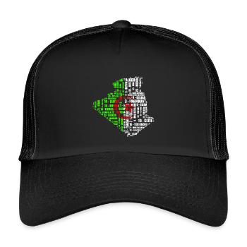 Carte d’Algérie en couleur drapeau et 48 wilayas - Casquette trucker enfant - noir/noir - Devant