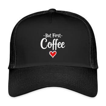 But First Coffee Coffee Lover Statement - Kids’ Trucker Cap - black/black - Front