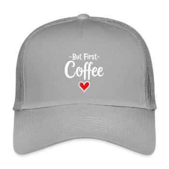 But First Coffee Kaffee Liebhaber Statement - Kinder Trucker-Cap - Hellgrau - Vorne