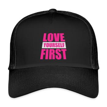 Love Yourself First Selbstliebe Selbstfürsorge - Kinder Trucker-Cap - Schwarz/Schwarz - Vorne
