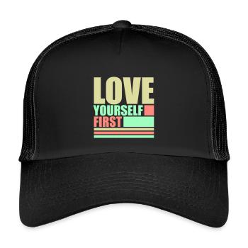 Love Yourself First Selbstliebe Selbstfürsorge - Kinder Trucker-Cap - Schwarz/Schwarz - Vorne