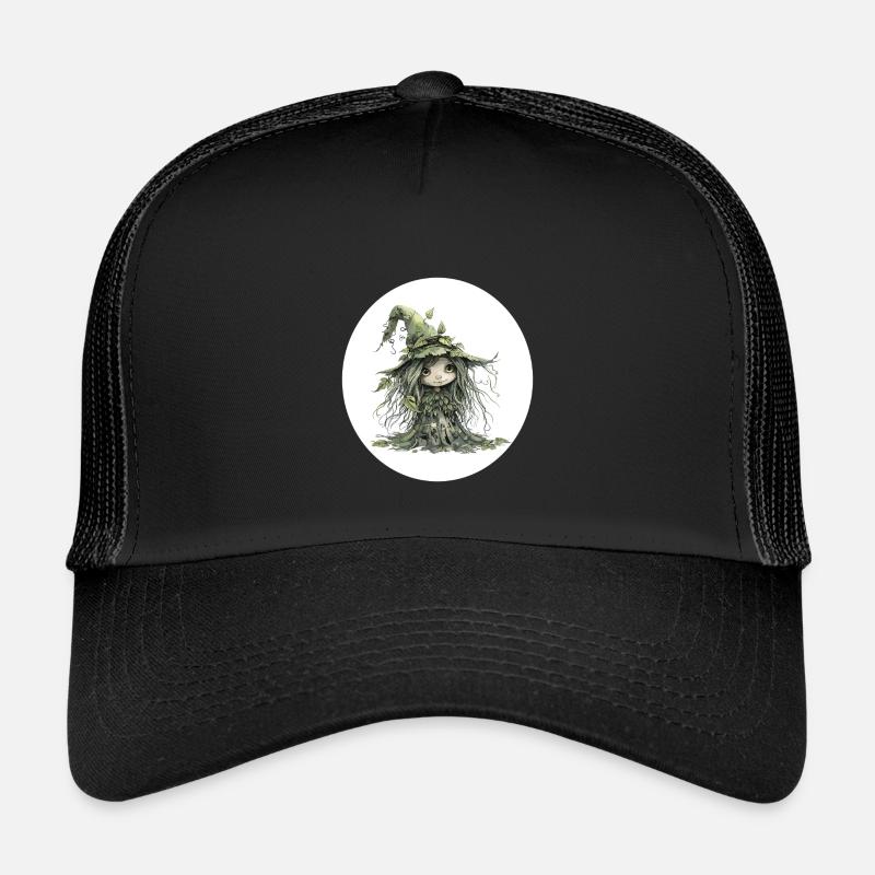 Waldfee Kobold im Blattwald - Kinder Trucker-Cap - Schwarz/Schwarz