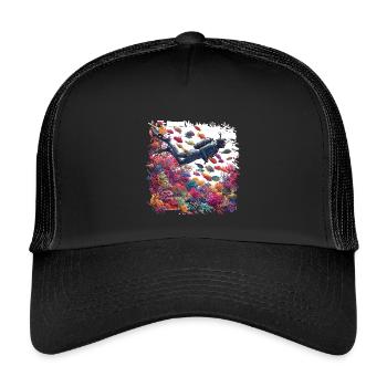 Underwater Diver in Colorful Coral Reef - Kids’ Trucker Cap - black/black - Front