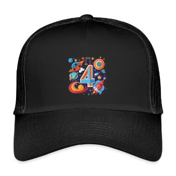 Monde de fusées du 4e anniversaire de l’espace - Casquette trucker enfant - noir/noir - Devant