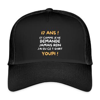 Funny Draw Boy Teen 17 Years Funny Birthday 17 - Kids’ Trucker Cap - black/black - Front
