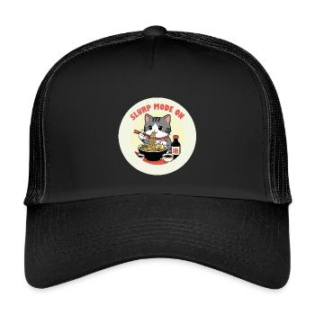 Kitten eating Ramen Slurp mode - Kids’ Trucker Cap - black/black - Front
