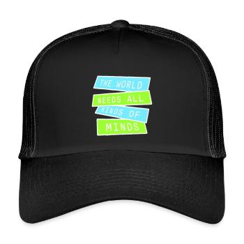 The World Needs All Kinds Of Minds Inspirierend - Kinder Trucker-Cap - Schwarz/Schwarz - Vorne