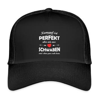 Niemand ist perfekt Schwabenhumor - Kinder Trucker-Cap - Schwarz/Schwarz - Vorne