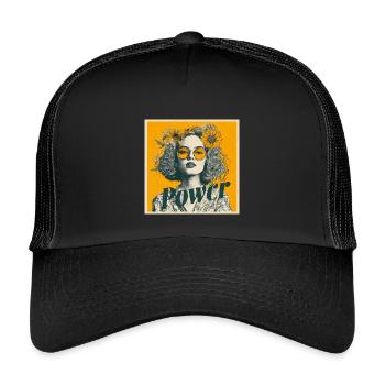 Power! Girl! Sunflower! - Kids’ Trucker Cap - black/black - Front
