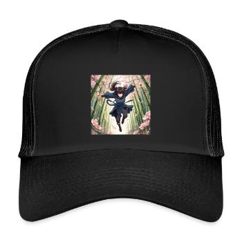 Héroïne de bambou sur le chemin des cerisiers en fleurs - Casquette trucker enfant - noir/noir - Devant