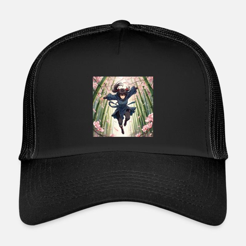 Bambusheldin im Kirschblütenpfad - Kinder Trucker-Cap - Schwarz/Schwarz