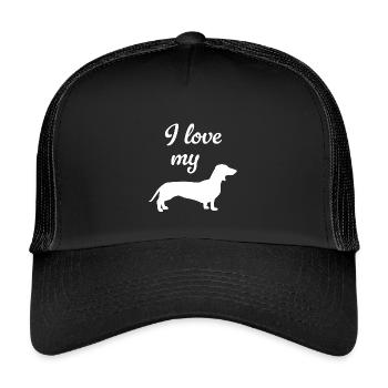 J’adore mon chien teckel, maître éventail, patte de maîtresse - Casquette trucker enfant - noir/noir - Devant