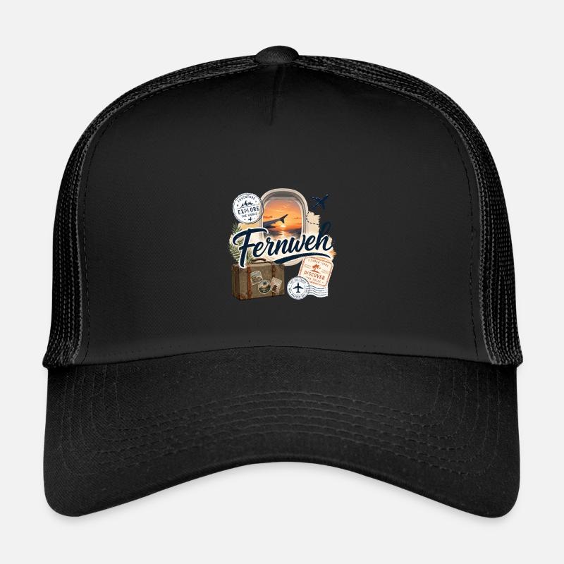 Fernweh - Reise - Abenteuer - Kinder Trucker-Cap - Schwarz/Schwarz
