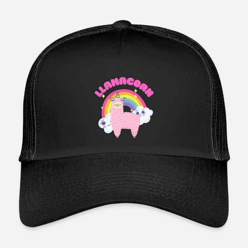 Skurriles rosa Lama mit Regenbogen - Kinder Trucker-Cap - Schwarz/Schwarz