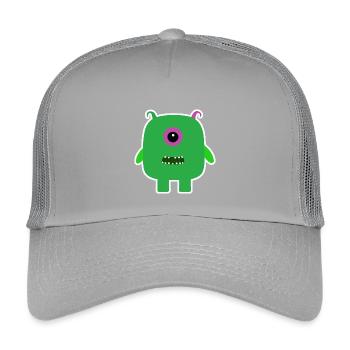 Green Cyclops Monster | Cute Square Alien  - Kids’ Trucker Cap - light grey - Front