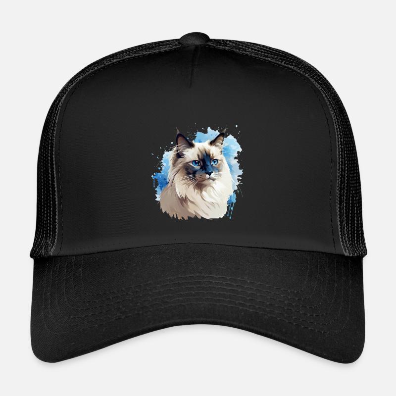 Katze Kopf Heilige Birma - Kinder Trucker-Cap - Schwarz/Schwarz