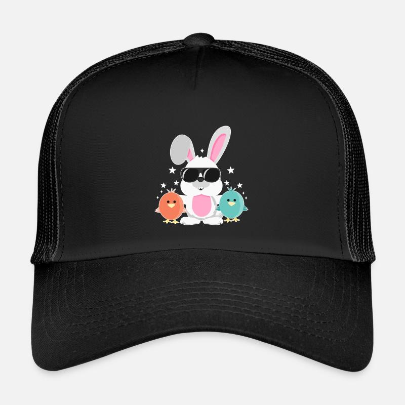 Bunny with Sunglasses, Chick, Rabbit, Easter Bunny - Kids’ Trucker Cap - black/black