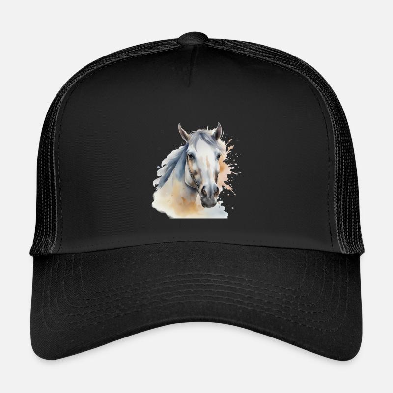 Pferdekopf Pferd Pferde Ross Gaul Hengst - Kinder Trucker-Cap - Schwarz/Schwarz