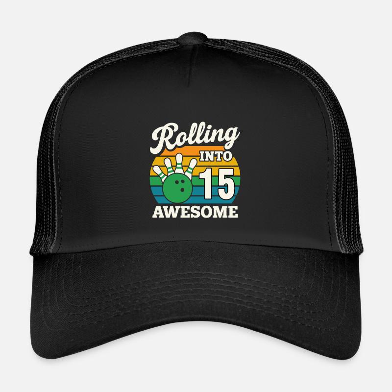 Retro Bowling Feier zum 15. Geburtstag - Kinder Trucker-Cap - Schwarz/Schwarz