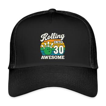 Retro Bowling 30th Birthday Celebration - Kids’ Trucker Cap - black/black - Front