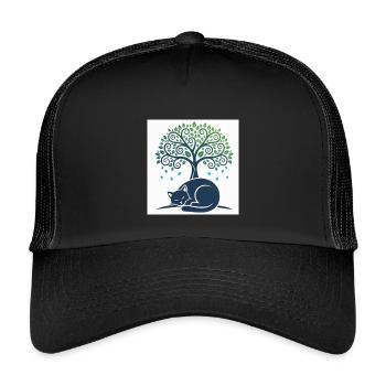 Chat dormeur sous arbre swirl - Casquette trucker enfant - noir/noir - Devant