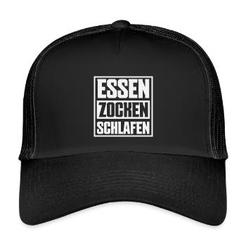 Food Gaming Sleeping Gamer Saying - Kids’ Trucker Cap - black/black - Front