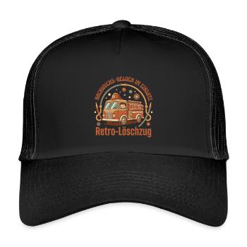 Retro Löschzug Nachwuchs - Kinder Trucker-Cap - Schwarz/Schwarz - Vorne