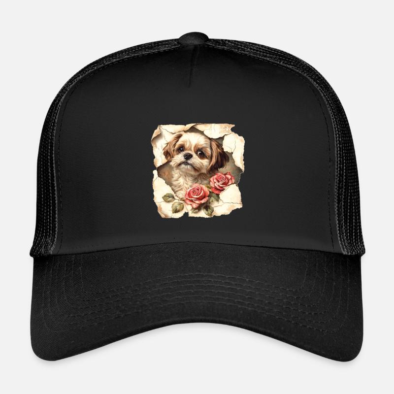 Shih Tzu Blumen - Kinder Trucker-Cap - Schwarz/Schwarz