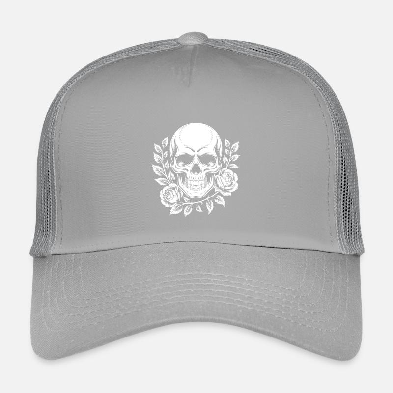 Monochrome skull with rose branch Kids’ Trucker Cap