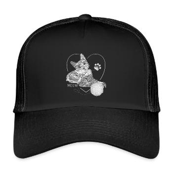 Katze Bild Wollknäuel Herz Geschenk Meow - Kinder Trucker-Cap - Schwarz/Schwarz - Vorne