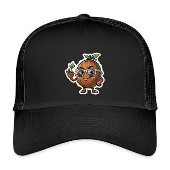 Kokosnuss-Nerd mit Brille - Kinder Trucker-Cap - Schwarz/Schwarz - Vorne