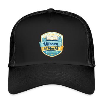 Wissen ist Macht Badge - Kinder Trucker-Cap - Schwarz/Schwarz - Vorne