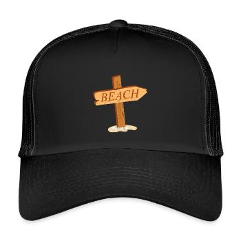 panneau en bois simple - Panneau de signalisation vers la plage - Casquette trucker enfant - noir/noir - Devant