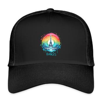Pariser Eiffelturm mit Regenbogen-LGBT-Skyline - Kinder Trucker-Cap - Schwarz/Schwarz - Vorne
