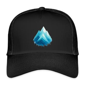 Blue Snowy Peaks Watercolor Freeride Skiing - Kids’ Trucker Cap - black/black - Front