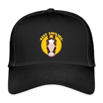 Lächelndes Pferdeporträt in gelbem Kreis - Kinder Trucker-Cap - Schwarz/Schwarz - Vorne