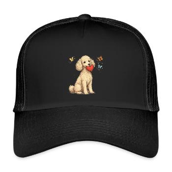 Pudel mit Herz und Schmetterlingen - Kinder Trucker-Cap - Schwarz/Schwarz - Vorne
