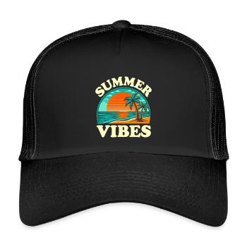 Palmen-Sommer- und Sonnenuntergangsstimmung - Kinder Trucker-Cap - Schwarz/Schwarz - Vorne