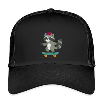 Skateboard raccoon with baseball cap - Kids’ Trucker Cap - black/black - Front