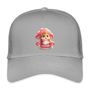 Cute hamster with crown on mushroom throne - Kids’ Trucker Cap - light grey - Front