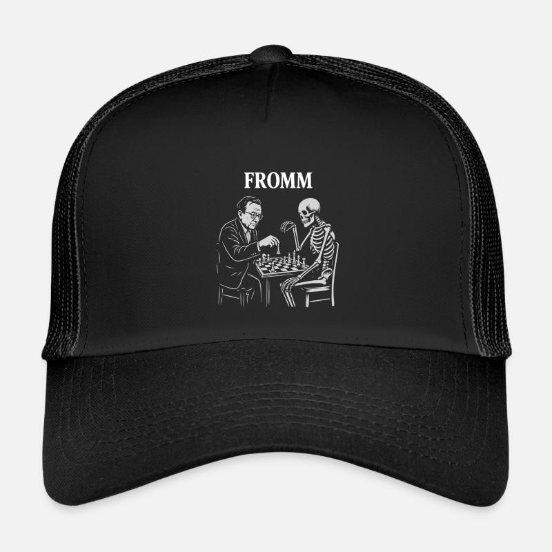 Noir-Schach: Erich Fromm-Psychoanalyse vs. Skelett - Kinder Trucker-Cap - Schwarz/Schwarz