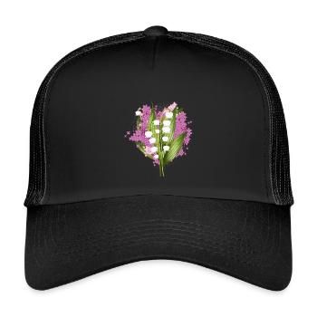 Lily of the valley and lilac as a spring greeting - Kids’ Trucker Cap - black/black - Front