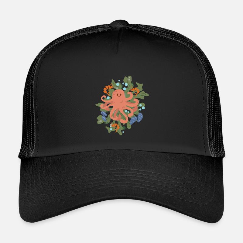 Oktopus - Kinder Trucker-Cap - Schwarz/Schwarz